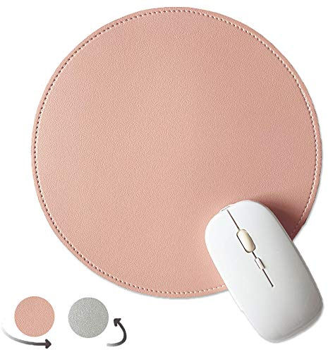 Doppelseitiges Mauspad, Office Mauspad mit genähter Kante, rutschfeste PU-Leder-Desktop-Mausmatte Wasserdicht für PC, Laptop, Homeoffice und Büro (Rosa und Silber)