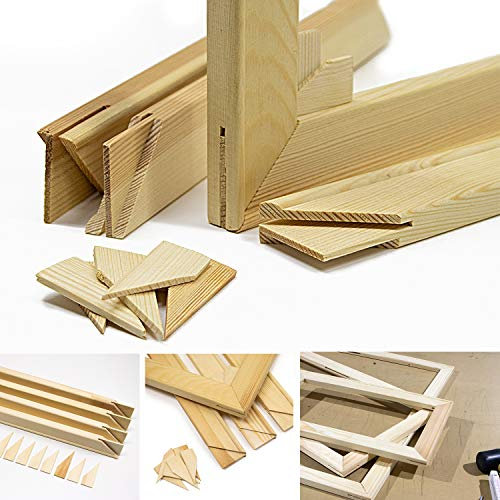 Keilrahmen-Set 80x50cm, Holz Keilrahmenleisten Bausatz zur Selbstmontage, Selbstbau ohne Leinwand, mit profilierten, gezapften Keilrahmenleisten mit Holzkeilen und Zwischenstegen je nach Größe