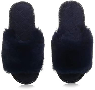 AJVANI fluffy indoor sandals peep toe slippers slides size medium