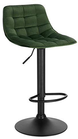 WOLTU 1x Barhocker BH273dgn-1 Barstuhl Tresenhocker Bistrohocker Designer Hocker mit Rückenlehne, aus Samt und Metall, höhenverstellbar drehbar, Dunkelgrün