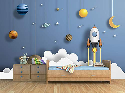 Oedim Kindertapete für Wand Planeten und Rakete | Wandbild | Tapete | 500 x 300 cm | Dekoration für Esszimmer, Wohnzimmer, Zimmer
