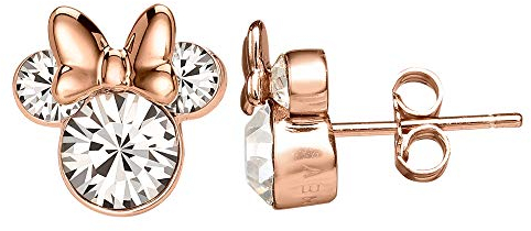 Disney Minnie Mouse Damen Ohrstecker für Frauen, Sterlingsilber, Cubic Zirkonia und rote Emaille-Schleife (Rotgold - April)