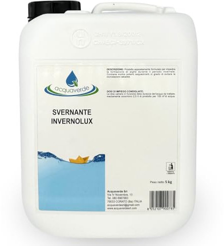 acquaverde Invernolux | Svernante Liquido per Mantenimento Invernale Acqua di Piscina ad azione Antibatterica, Antialghe e Anticalcare, 5 kg