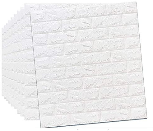 77X70cm Papier Peint En Briques Blanches 3D, Panneaux Muraux 3D Fond D'écran de Mur de Briques Autocollant Auto-Adhésif Panneau Mural Étanche pour La Décoration de La Maison Bricolage E,20pcs
