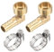 sourcing map 2 Stück Messing Schlauchanschluss Winkelstück 12mm x G1/2 Außengewinde Rechtwinkliger Rohrverbinder mit Schlauchklemme aus Edelstahl
