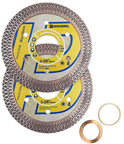 HIGHDRIL Diamond Cutting Disc - 2pcs 85MM/3-3/8 Inch Diamond Tile Blade Disc Cutting Porcelain Tile Ceramic Granite Marble Dry or Wet Use Circular Saw Blade with Turbo X Mesh
