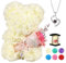 POHOMEGK Valentines Gifts for Her, Valentines Rose Bear, Rose Teddy Bear, Gifts for Women, Valentines Gifts for Kids, Birthday, I Love You Necklace in 100 Languages（White）