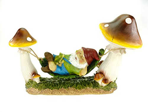 G. Wurm GmbH + Co. KG Gartenzwerg auf Pilz Hängematte 38 cm Gnom Figur Gartenfigur Zwerg