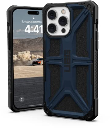 Urban Armor Gear UAG Monarch Schutzhülle kompatibel mit Apple iPhone 14 Pro Max [Wireless Charging kompatibel, 5-Schichten Schutz nach Militärstandard, Erhöhter Rand] schwarz/blau