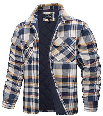 TACVASEN Veste de Chemise de Travail Rembourrée Décontractée pour Homme Veste en Flanelle a Manches Longues Jaune,L