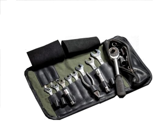 Leder-Werkzeug-Rolltasche, Werkstatt-Aufbewahrung, Werkzeug-Rolltasche, Bastel-Werkzeugkoffer, Garagenaufbewahrung für Elektriker, Klempner, Schreiner, Fahrrad, Motorrad, Mechaniker (Schwarz)