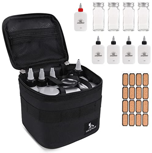 Outdoor Gewürzgläser Set Seasoning Gewürzbehälter - 9 Stück Portable kleiner Salzstreuer Camping BBQ Gewürz Flaschen Set mit Reisetasche für Travel Picknick (Black)