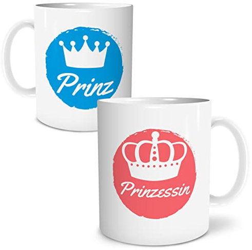 Prinz und Prinzessin Geschenkset mit 2 Tassen für Liebespaare zum Valentinstag Hochzeit Weihnachten