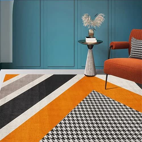 Teppich Küche Küche Teppich Salon Teppich Orange Streifen Modernes Muster Teppich Schlafzimmer Wasch Bar 120X160Cm Bettumrandung Teppich Orange