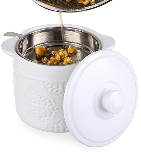 TOLIDA Filtro de Aceite Cocina Grasera Aceite Usado Cerámica 1,2 Litro Recipiente de Blanca con Tapa y1 Cuchara de Acero Inoxidable SUS304 para Hogar Cocina Aceite Vinagre