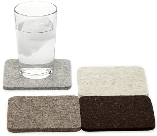 Graf Lantz - Bierfilzl Felt Coasters - Square - 100% Merino Wool - Moisture Wicking - Heat Resistant - Sustainable - Home Decor - Absorbs - Housewarming Gift - 4 Coaster Set - 4 x 4 x 5 mm - Earth