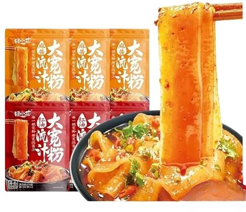 Hotpot Wide Noodles,Sweet Potato Glass Noodles,KuanFenTiao,Chew Crystal Rice Noodles,hot and spicy noodle,Gluten-free,Sichuan Hot Pot Noodles,Chinese Specialty (Mixed flavors,6pack)
