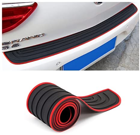 Stoßstangenschutz aus Gummi, Schwellerschutz für den Kofferraum, Kratzfest und Abriebfest, Selbstklebender Heckstoßstangenschutz, Autozubehör für die meisten Autos, SUVs (Schwarz/Rot, 90cm x 7cm)