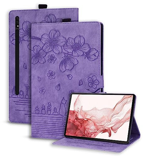 Succtopy Custodia per Samsung Galaxy Tab S7 FE 12.4 5G/ S8+ Plus 5G 2022/ S7+ Plus 12.4 Cover in Pelle PU Flip Portafoglio con Porta Penna Custodia con Funzione di Supporto - Viola