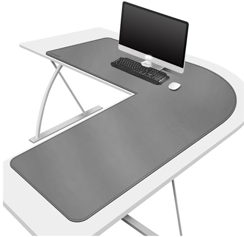 CENNBIE Dual Sided L Shaped Desk Pad,90 x 100 x 33 cm Corner Leather Desk Pad,l Shaped Desk Gaming mat,Waterproof l Shaped Leather Mouse pad,Home Office Accessories Corner Desk Mat(Grey)