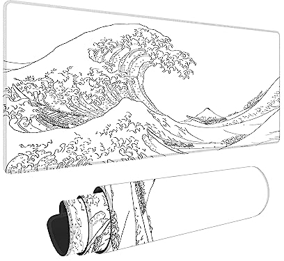 Tubdic Grand Tapis de Souris Japonais Motif Vague de mer Blanche, Tapis de Souris de Jeu Kanagawa étendu, Tapis de Souris XL avec Base en Caoutchouc antidérapant de 3 mm d'épaisseur, 80 x 30 cm