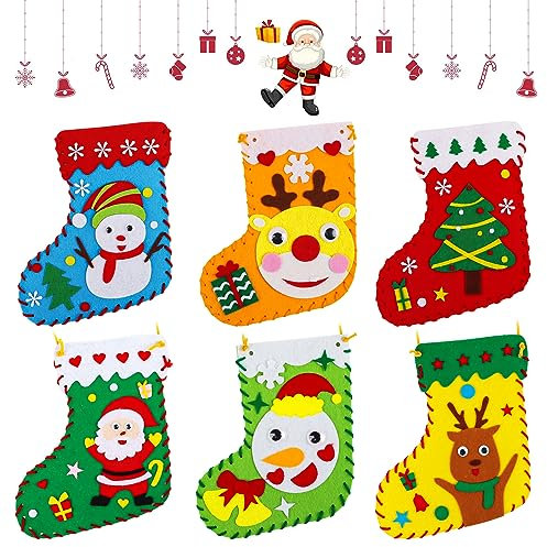 DERAYEE 6 Pack Christmas stockings, Xmas Mini Stockings DIY Felt Personalized Stockings Christmas Tree Decoration for Kids and Adults