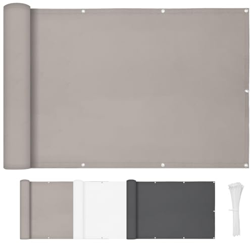 HENG FENG Balkon Sichtschutz 100x300 cm, PES Balkonabdeckung,Wetterfest,Windschutz und UV-Schutz Balkonverkleidung, Mit Kabelbindern, Taupe