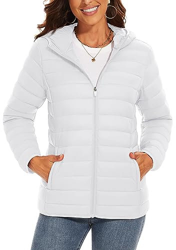 TAVCASEN Sports Jacket for Womens Windbreaker Down Jacket Quilted Puffer Jacket Casual Puffer Jacket,White,S