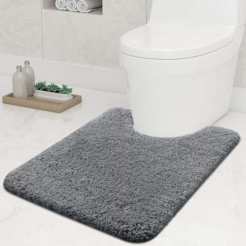 smiry U-Shape Toilet Mat, Extra Soft Pedestal Mat for Toilet, Absorbent Microfiber Toilet Bathroom Mats, 50 x 60 cm, Grey