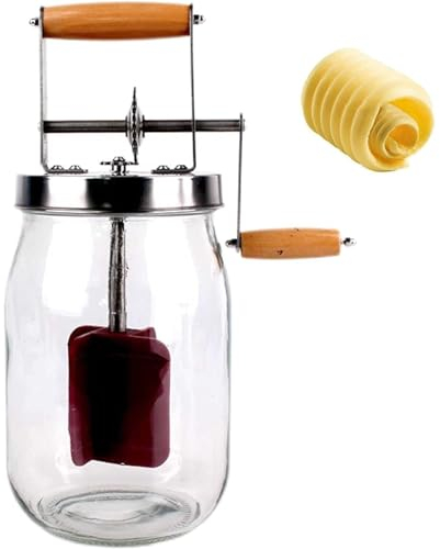 Batidora de mantequilla manual de 1000ML/1500ML - Batidora de mantequilla con manivela, engranaje de acero inoxidable con mango de madera, utensilios de cocina, batidora de crema, batidora de mantequi