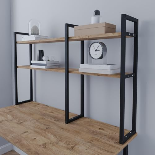 [en.casa] Schreibtischregal Askøy Organizer mit 2 Ablagen Tischaufsatz Bücherregal Tischregalständer für Büro Homeoffice 119x20x70cm Eiche