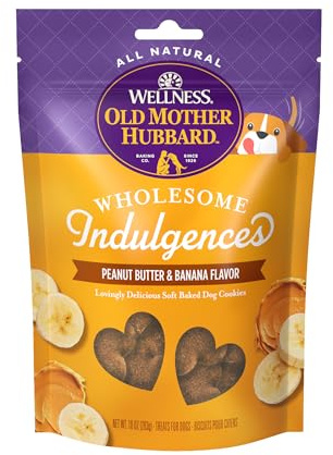Old Mother Hubbard Wellness Wholesome Indulgences Dog Biscuits, Natural, Dog Treats, Peanut Butter & Banana Flavor, (10 Ounce Bag)