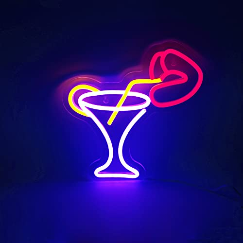 Aslanka Cocktail Lip Neon Light Sign LED Art USB Powered for Bar Shop Room Store Wall Decor Christmas Party Office Supplies