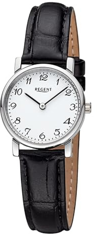 REGENT Damen Armbanduhr Analog Lederarmband schwarz URF1561 Analoguhr