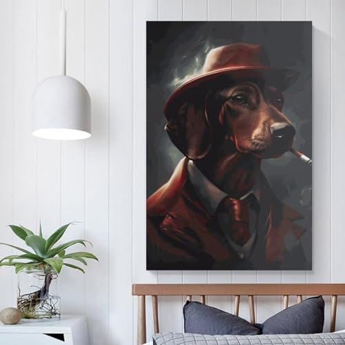 FUmoney Drucke – Bunte Leinwand-Kunstdrucke mit rotem Dackel | Abstrakte Bilder, Gemälde | Fertig zum Aufhängen, 50 x 75 cm (20 x 30 Zoll)