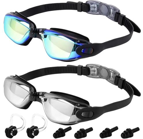 SUNOYA Lunettes De Natation, Lot De 2 Lunettes De Natation Antibuée, Lunette Piscine, Protection Uv, Sans Fuite, Pour Hommes Femmes Adultes Adolescents