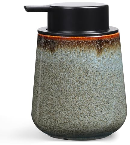 Autumnlife Seifenspender aus Natürlichem Porzellan Spülmittelspender, 350ml Seifenspender Steingut Soap Dispenser für Bad, Küche, Nachfüllbar Flüssigseife Spender mit Groß Pumpenkopf, Bunt