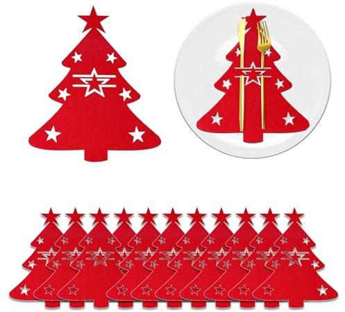 Ymxil Lot de 12 porte-couverts de Noël en feutre, décoration de table de Noël, sac à couverts, porte-couverts, porte-couverts de Noël, couteaux, fourchettes, cuillères, support pour décoration de