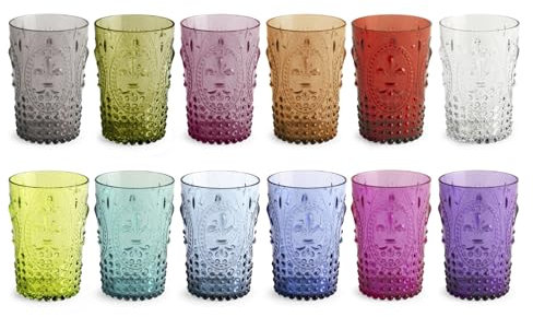 H&H Collezione Magic – Set di12 Bicchieri in Acrilico Colorato, 250 ml, Perfetti per Bordo Piscina, Terrazze, Feste All'Aperto e Camper, Resistente e Leggero, Design Elegante e Funzionale