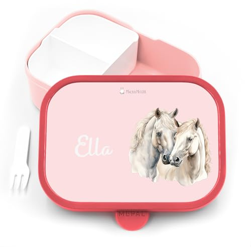 Campus Bento Box Brotdose für Mepal - Brotbox personalisiert Kinder - Pferde Brotdose - 750 ml - Pink - Reiter Geschenk Pferdemädchen Geschenke vesperdose schule mädchen pferde box