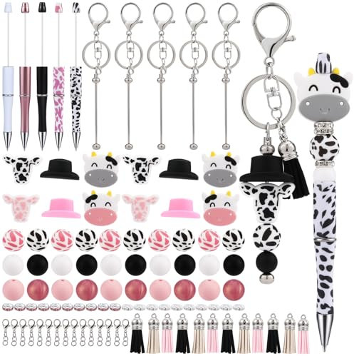WEWAYSMILE 5 Pieza Bolígrafo Cuentas Bricolaje Surtido Bolígrafo Cuentas Plástico Bolígrafo Plástico Con Cuentas Lindo Bolígrafo Con Cuentas para Útiles Oficina Juego Regalo Bolígrafo(Vaca Lechera)