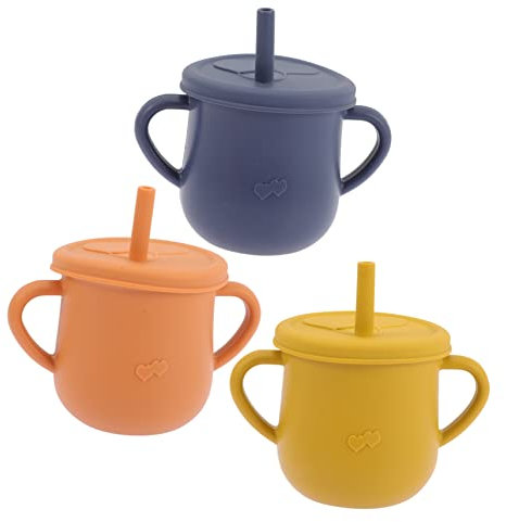 BESTonZON 3piezas Taza De Silicona Con Pajita Para Entrenamiento De Vaso Para Beber Agua Con Tapa Para Pequeños