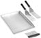 WELL GRILL Grillplatte Edelstahl 4mm Dicke Plancha Grill [40 x 30cm] - BBQ Gasgrill Plancha Grillplatte Grillmatte mit Grillspachtel Set, aufgerüstet Rundum auslaufsicher