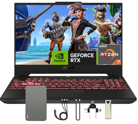ASUS TUF A15 15,6 FHD 144Hz Gaming Laptop, AMD Ryzen 7-6800H, 32GB DDR5 RAM, 1TB PCIe SSD, GeForce RTX 3050 Ti 4GB GDDR6, Windows 11, Tastiera retroilluminata RGB, grigio, set di docking station da
