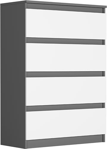 Framire Schlafzimmerkommode mit Schubladen, Anthrazit Mix Weiß - 98 x 40 x 70 cm - Modern R4