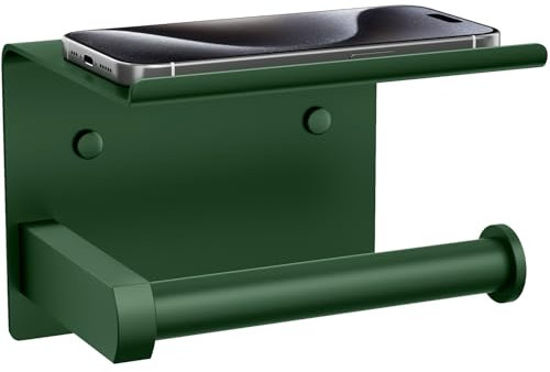 Tindbea Porte Papier Toilette Mural avec Étagère Tablette, Distributeur Mural de Rouleaux de Papier Hygiénique, Accessoires en Acier Inoxydable pour Étagère de Salle de Bains (Vert Forêt)