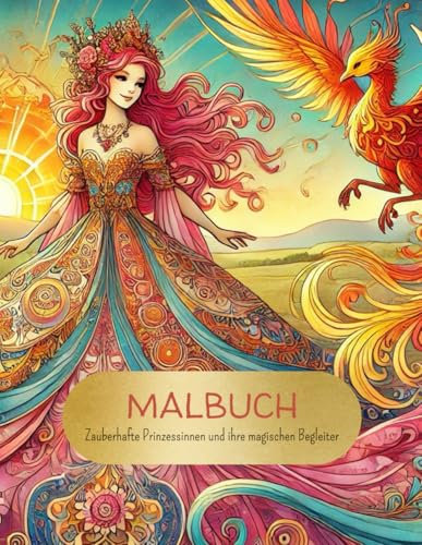 Zauberhafte Prinzessinnen und ihre magischen Begleiter: Ein magisches Malbuch voller Fantasie und Abenteuer | Kreative Geschichten und detailreiche Ausmalbilder