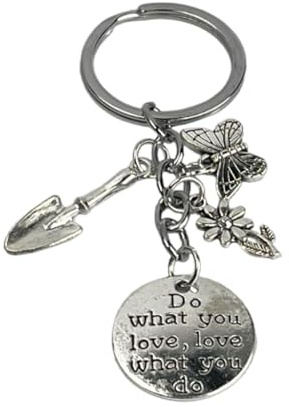 Llavero Jardinero - Llaveros Agricultor con Pala, Mariposa, Flor Margarita y Placa con Frase motivadora - Accesorio de llaves amantes del Jardín, Jardinero, Jardinería… - Llavero unisex hombre y mujer