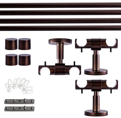 Victoria M. Gardinenstange Set mit Kappenknäufen mit Deckenhalter und Flachring und Innenlauf Ø 19 mm Länge 320cm, 2-Läufig, Rot-bronze gebürstet