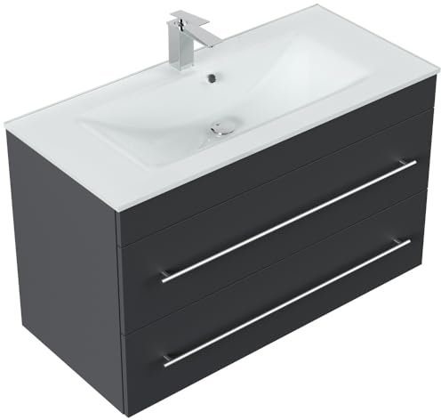 Badmöbel Vitro 1000 mit Glaswaschbecken SoftClose Farbe Grafit